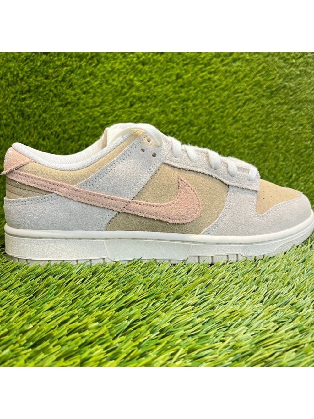 Nike Dunk Low Womens Size 10.5 Beige White Pink Athletic Suede Shoes Sneakers
